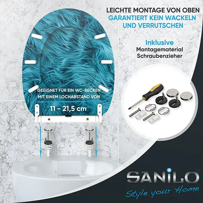 SANILO WC-Sitz Fluffy mit Schnellverschluss - MDF, Blau, Mit Absenkautomatik