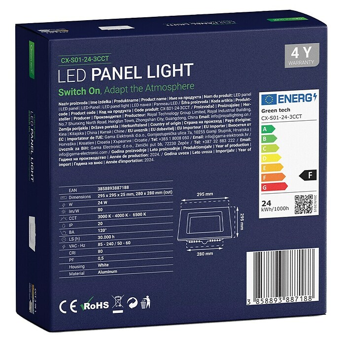 Green Tech Ugradbena LED svjetiljka  (24 W, D x Š x V: 295 x 295 x 25 mm, Bijela) | BAUHAUS