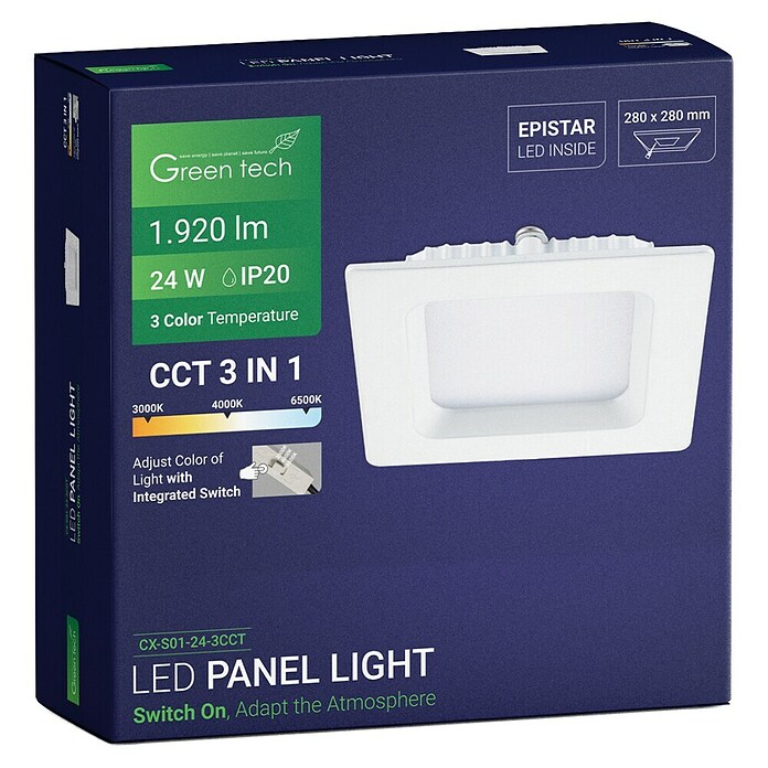Green Tech Ugradbena LED svjetiljka  (24 W, D x Š x V: 295 x 295 x 25 mm, Bijela) | BAUHAUS