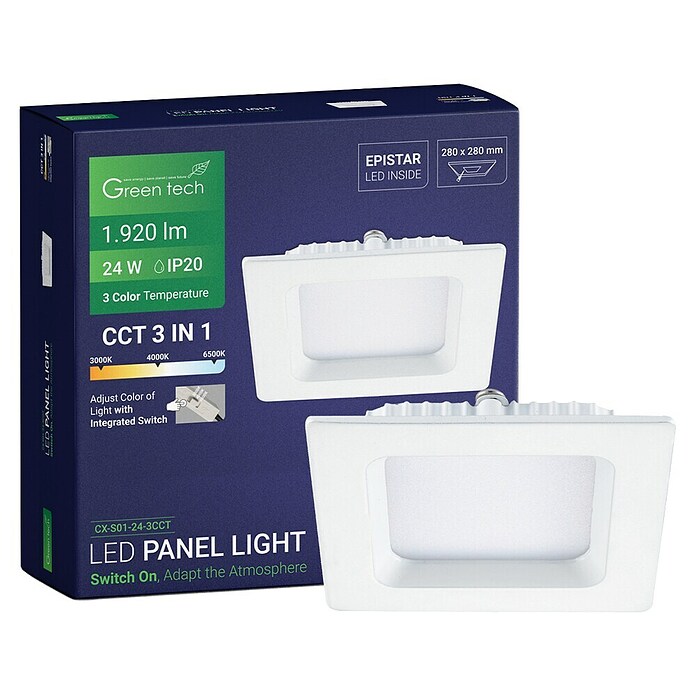 Green Tech Ugradbena LED svjetiljka  (24 W, D x Š x V: 295 x 295 x 25 mm, Bijela) | BAUHAUS