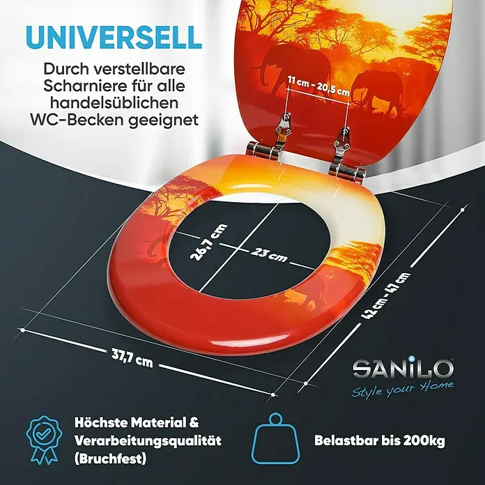 SANILO WC-Sitz Savanne mit Absenkautomatik - MDF, Orange, Mit Absenkautomatik