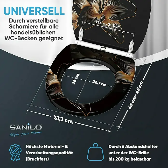SANILO WC-Sitz Aurelia mit Schnellverschluss - MDF, Schwarz, Mit Absenkautomatik