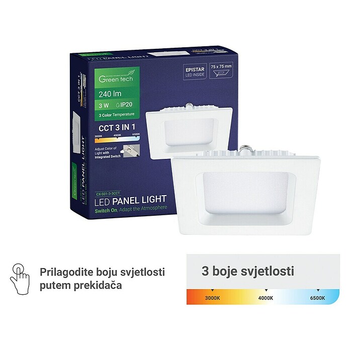 Green Tech Ugradbena LED svjetiljka  (3 W, D x Š x V: 82 x 82 x 25 mm, Bijela) | BAUHAUS