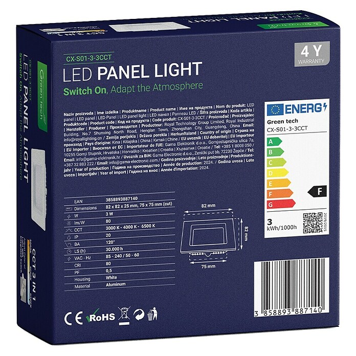 Green Tech Ugradbena LED svjetiljka  (3 W, D x Š x V: 82 x 82 x 25 mm, Bijela) | BAUHAUS