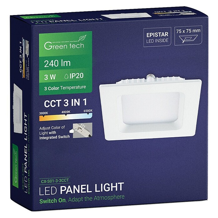 Green Tech Ugradbena LED svjetiljka  (3 W, D x Š x V: 82 x 82 x 25 mm, Bijela) | BAUHAUS