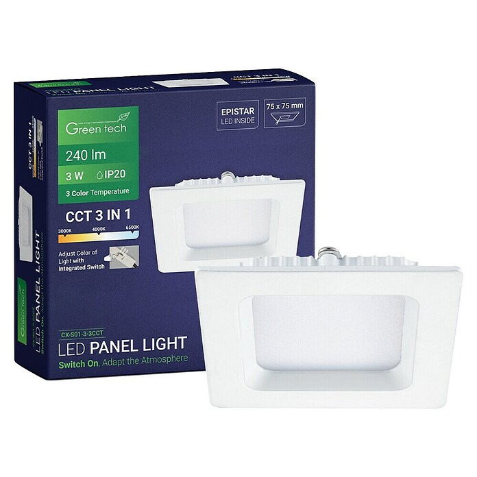 Green Tech Ugradbena LED svjetiljka  (3 W, D x Š x V: 82 x 82 x 25 mm, Bijela) | BAUHAUS