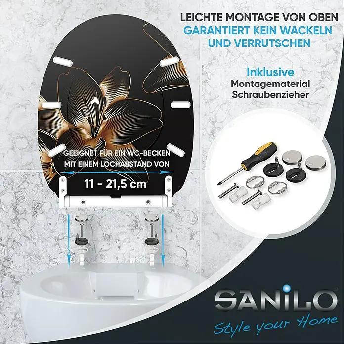 SANILO WC-Sitz Aurelia mit Schnellverschluss - MDF, Schwarz, Mit Absenkautomatik