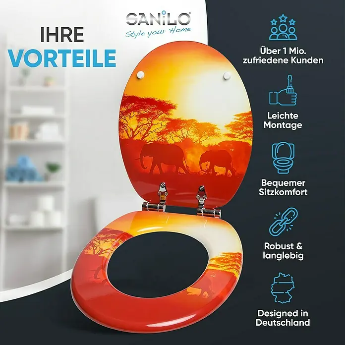 SANILO WC-Sitz Savanne mit Absenkautomatik - MDF, Orange, Mit Absenkautomatik