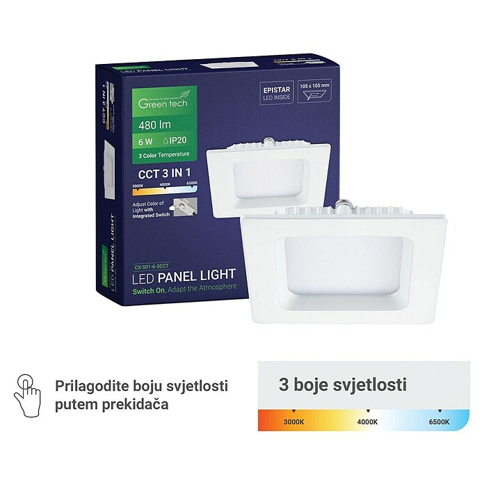 Green Tech Ugradbena LED svjetiljka  (6 W, D x Š x V: 116 x 116 x 25 mm, Bijela) | BAUHAUS