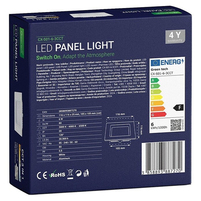 Green Tech Ugradbena LED svjetiljka  (6 W, D x Š x V: 116 x 116 x 25 mm, Bijela) | BAUHAUS