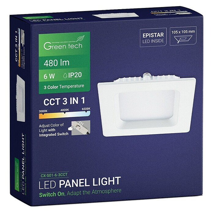 Green Tech Ugradbena LED svjetiljka  (6 W, D x Š x V: 116 x 116 x 25 mm, Bijela) | BAUHAUS