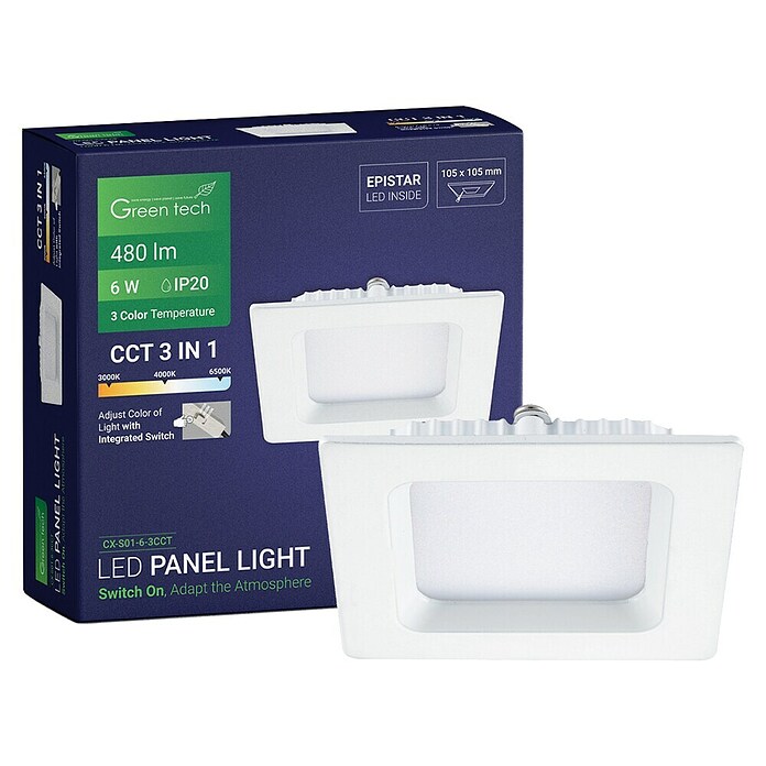 Green Tech Ugradbena LED svjetiljka  (6 W, D x Š x V: 116 x 116 x 25 mm, Bijela) | BAUHAUS