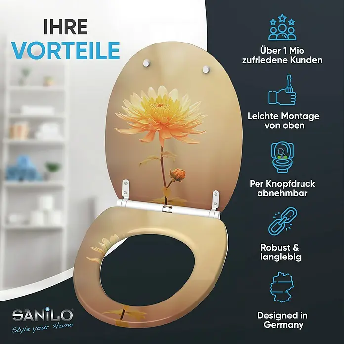 SANILO WC-Sitz Mum mit Schnellverschluss - MDF, Orange, Mit Absenkautomatik