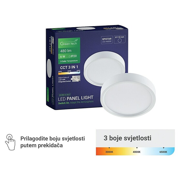 Green Tech LED panel  (6 W, Ø x V: 11 x 4 cm, Bijela) | BAUHAUS