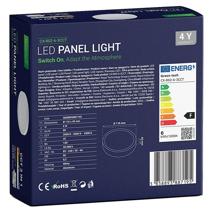 Green Tech LED panel  (6 W, Ø x V: 11 x 4 cm, Bijela) | BAUHAUS