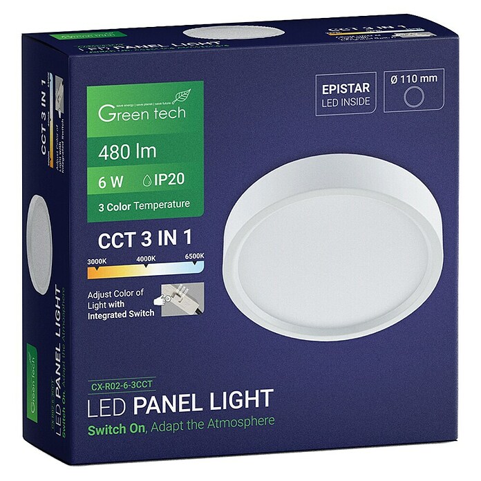 Green Tech LED panel  (6 W, Ø x V: 11 x 4 cm, Bijela) | BAUHAUS