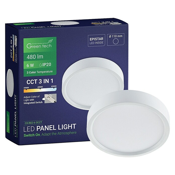 Green Tech LED panel  (6 W, Ø x V: 11 x 4 cm, Bijela) | BAUHAUS