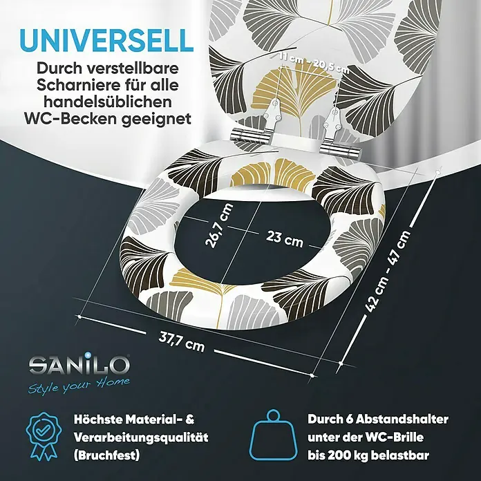 SANILO WC-Sitz Ginkgo mit Absenkautomatik - MDF, Weiß, Mit Absenkautomatik
