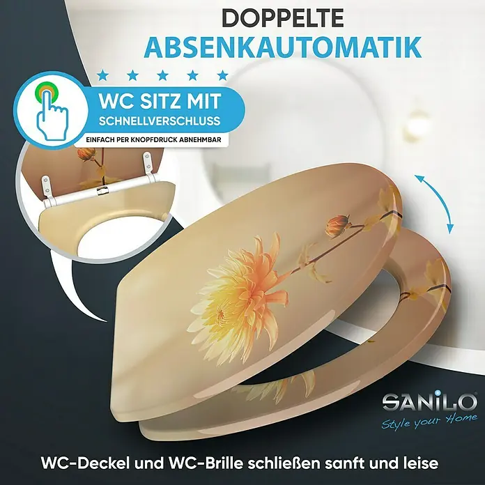 SANILO WC-Sitz Mum mit Schnellverschluss - MDF, Orange, Mit Absenkautomatik