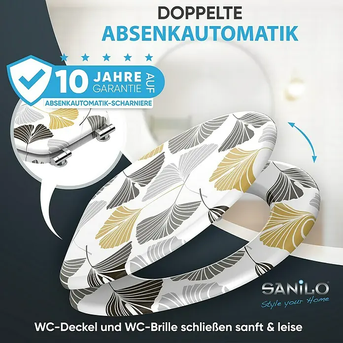 SANILO WC-Sitz Ginkgo mit Absenkautomatik - MDF, Weiß, Mit Absenkautomatik