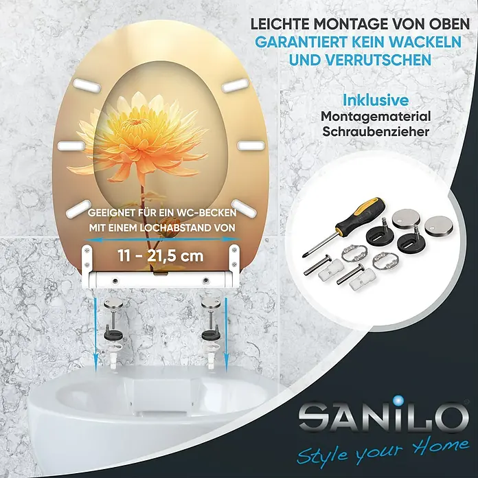 SANILO WC-Sitz Mum mit Schnellverschluss - MDF, Orange, Mit Absenkautomatik