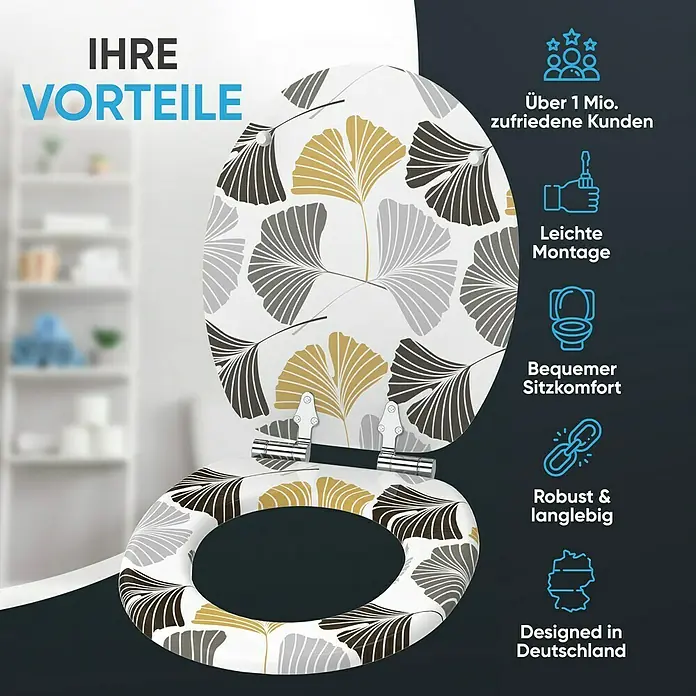 SANILO WC-Sitz Ginkgo mit Absenkautomatik - MDF, Weiß, Mit Absenkautomatik