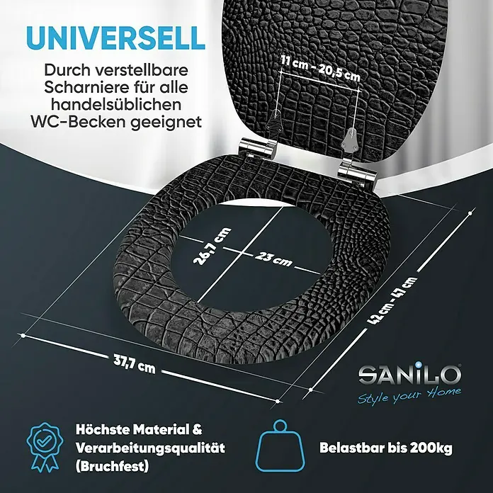 SANILO WC-Sitz Leder mit Absenkautomatik - MDF, Schwarz, Mit Absenkautomatik