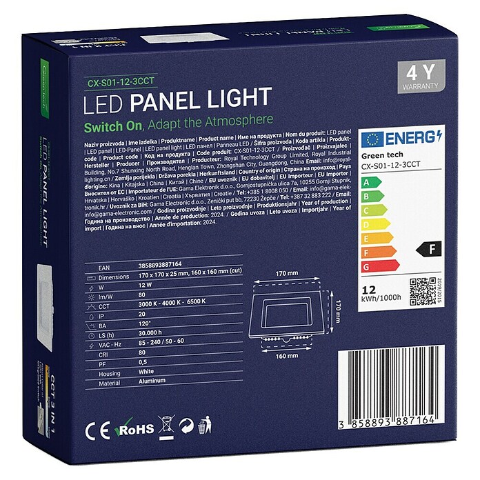 Green Tech Ugradbena LED svjetiljka  (12 W, D x Š x V: 170 x 170 x 25 mm, Bijela) | BAUHAUS