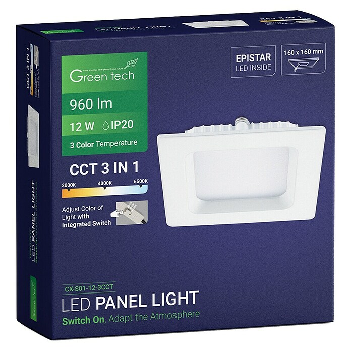 Green Tech Ugradbena LED svjetiljka  (12 W, D x Š x V: 170 x 170 x 25 mm, Bijela) | BAUHAUS
