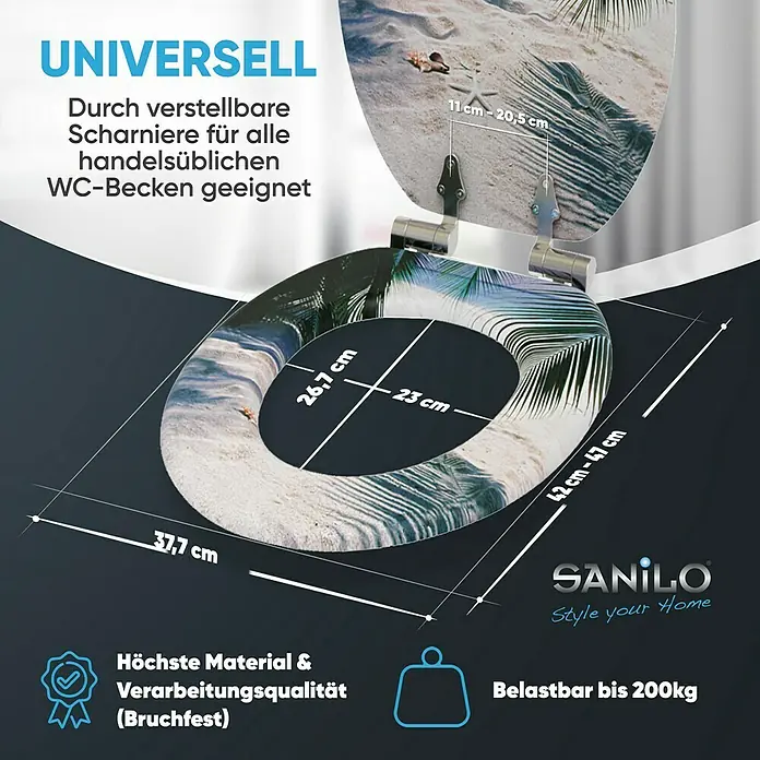 SANILO WC-Sitz Beach mit Absenkautomatik - MDF, Beige, Mit Absenkautomatik