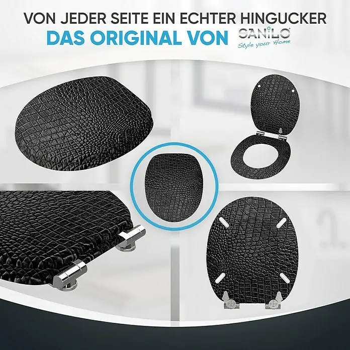 SANILO WC-Sitz Leder mit Absenkautomatik - MDF, Schwarz, Mit Absenkautomatik