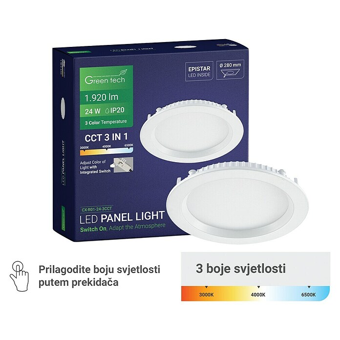 Green Tech LED panel okrugli  (24 W, Ø x V: 29,5 x 2,5 cm, Bijela) | BAUHAUS
