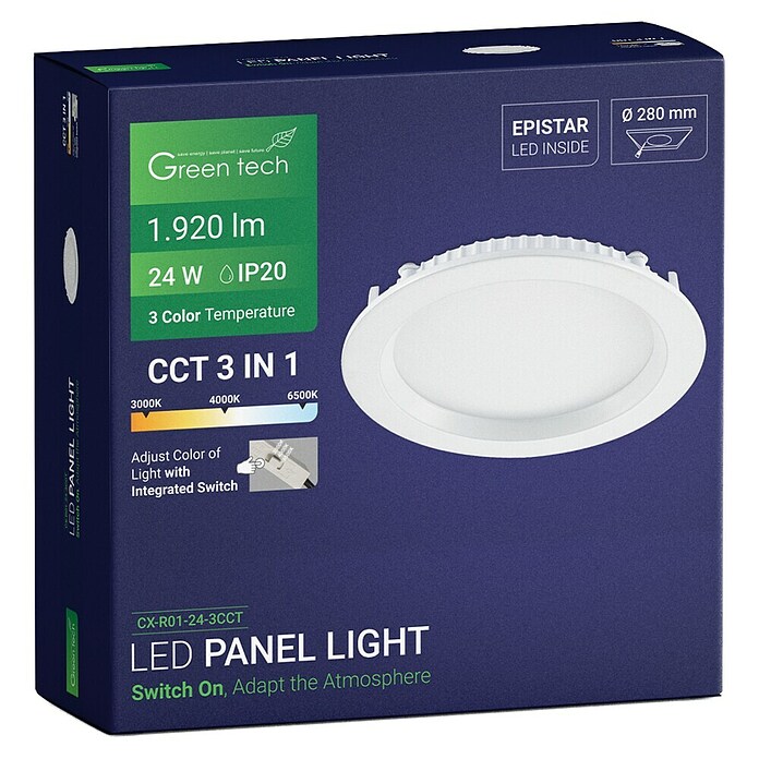 Green Tech LED panel okrugli  (24 W, Ø x V: 29,5 x 2,5 cm, Bijela) | BAUHAUS