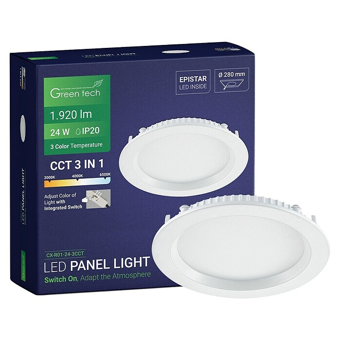 Green Tech LED panel okrugli  (24 W, Ø x V: 29,5 x 2,5 cm, Bijela) | BAUHAUS