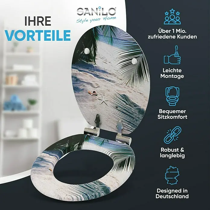 SANILO WC-Sitz Beach mit Absenkautomatik - MDF, Beige, Mit Absenkautomatik