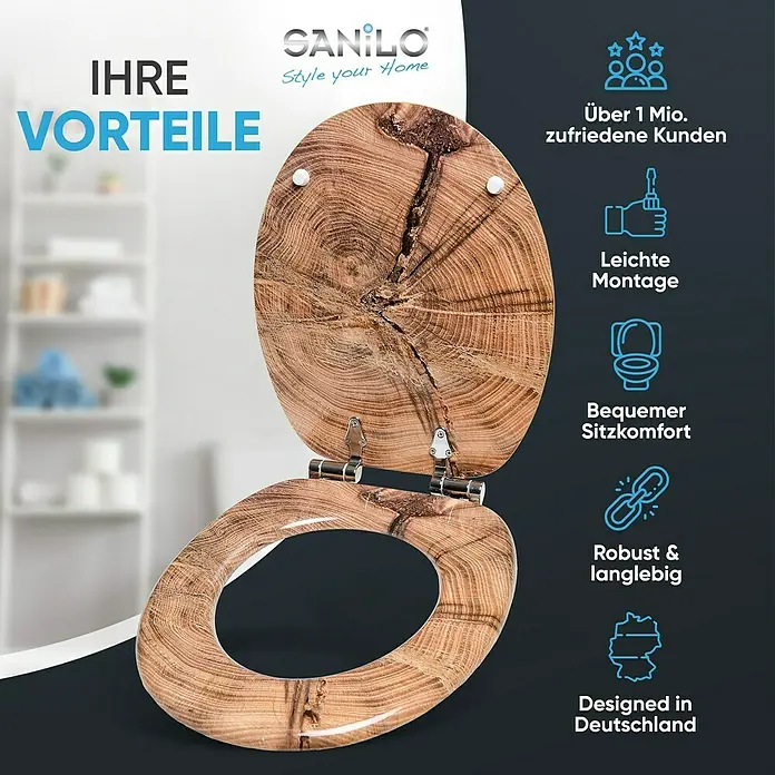 SANILO WC-Sitz Old Tree mit Absenkautomatik - MDF, Braun, Mit Absenkautomatik