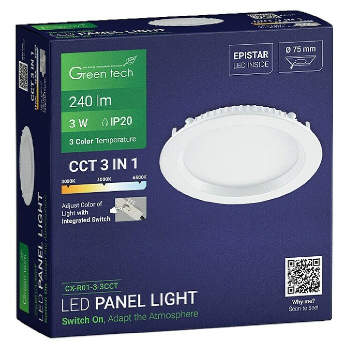 Green Tech LED panel okrugli  (3 W, Ø x V: 8,2 x 2,5 cm, Bijela) | BAUHAUS