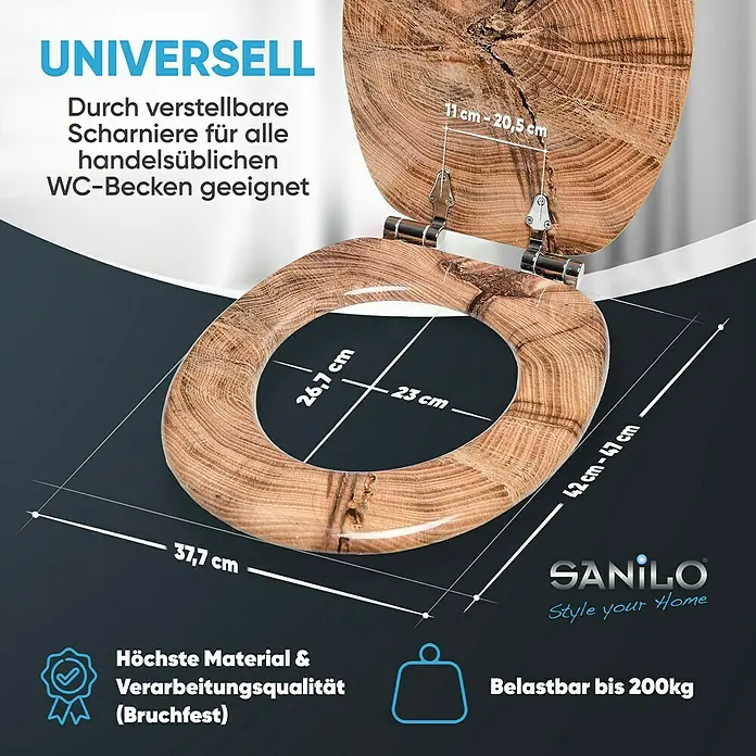 SANILO WC-Sitz Old Tree mit Absenkautomatik - MDF, Braun, Mit Absenkautomatik