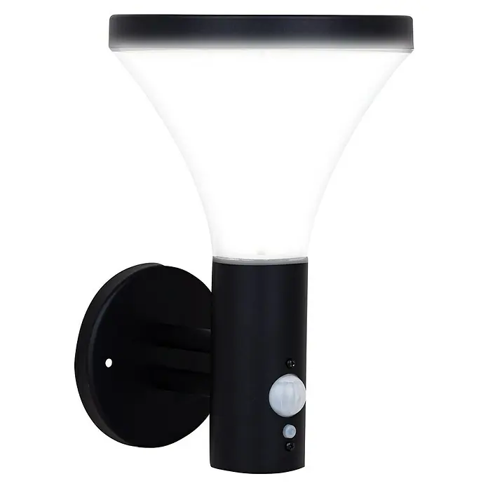 Luceco Aplique solar para exterior Dolce - 5 W, L x An x Al: 17,5 x 16 x 23,9 cm, Negro, IP44, 520 lm - Aplique de pared exterior negro con difusor blanco, sensores de movimiento y luz integrados.