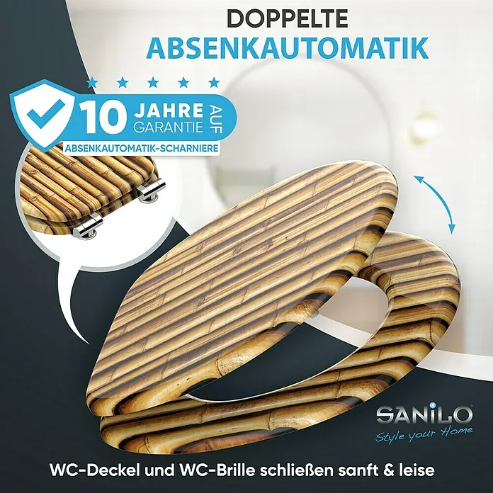 SANILO WC-Sitz Bambusa mit Absenkautomatik - MDF, Braun, Mit Absenkautomatik