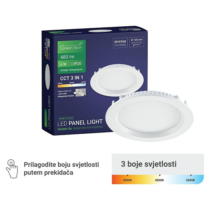 Green Tech LED panel okrugli  (6 W, Ø x V: 11,6 x 2,5 cm, Bijela) | BAUHAUS