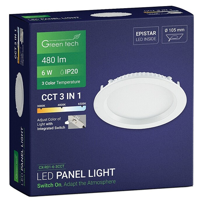 Green Tech LED panel okrugli  (6 W, Ø x V: 11,6 x 2,5 cm, Bijela) | BAUHAUS