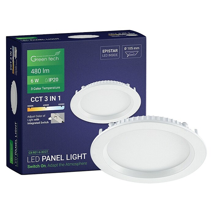 Green Tech LED panel okrugli  (6 W, Ø x V: 11,6 x 2,5 cm, Bijela) | BAUHAUS
