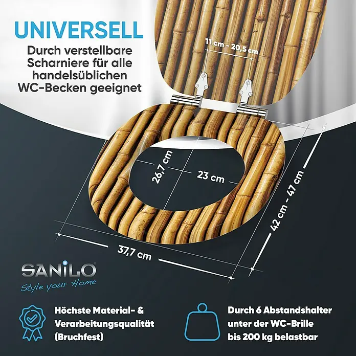 SANILO WC-Sitz Bambusa mit Absenkautomatik - MDF, Braun, Mit Absenkautomatik