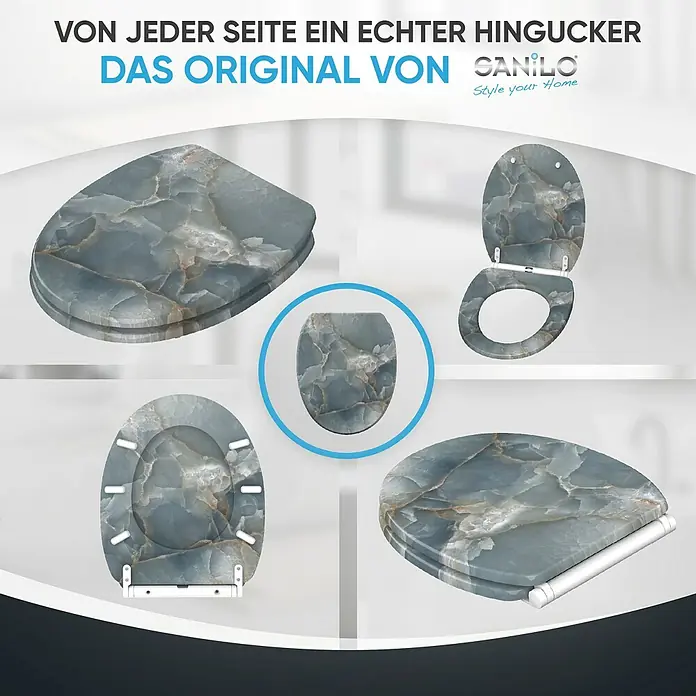 SANILO WC-Sitz Marmor Italia mit Schnellverschluss - MDF, Grau, Mit Absenkautomatik