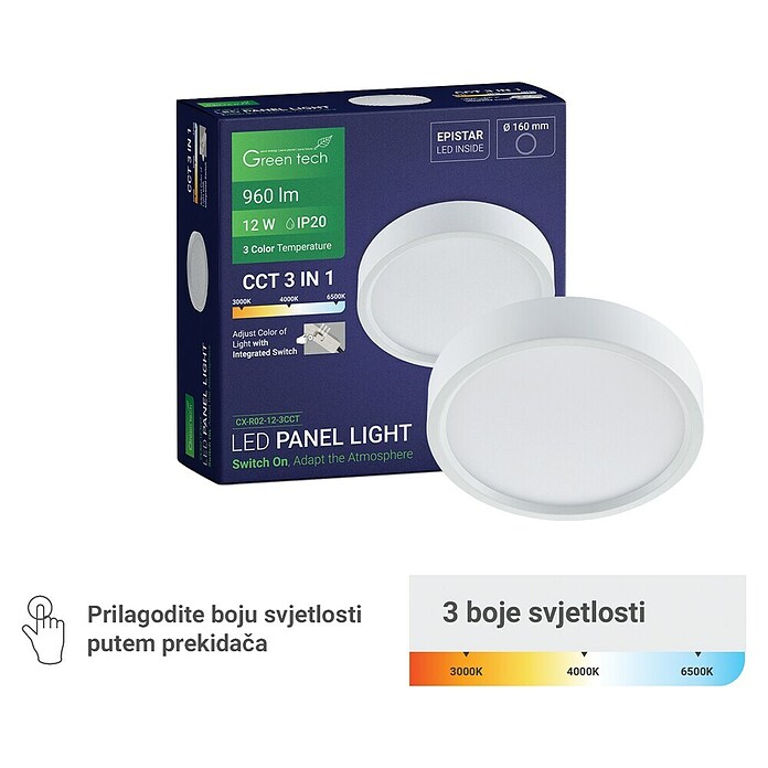 Green Tech LED panel  (12 W, Ø x V: 16 x 4 cm, Bijela) | BAUHAUS