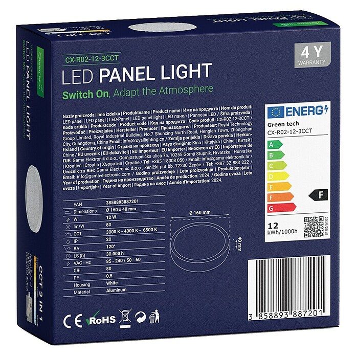 Green Tech LED panel  (12 W, Ø x V: 16 x 4 cm, Bijela) | BAUHAUS