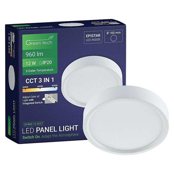 Green Tech LED panel  (12 W, Ø x V: 16 x 4 cm, Bijela) | BAUHAUS