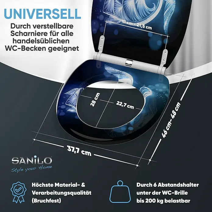 SANILO WC-Sitz Glow Turtle mit Schnellverschluss - MDF, Blau, Mit Absenkautomatik