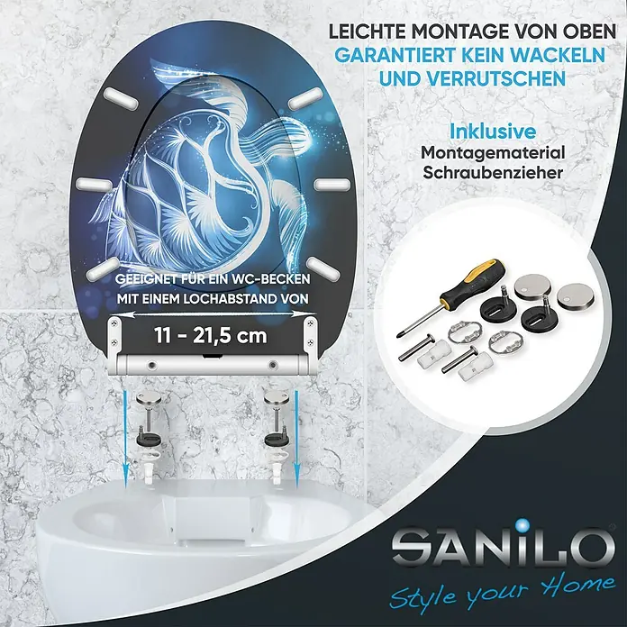 SANILO WC-Sitz Glow Turtle mit Schnellverschluss - MDF, Blau, Mit Absenkautomatik